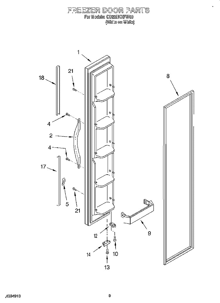 FREEZER DOOR Diagram and Parts List for GD22DKXFW00  Whirlpool Refrigerator