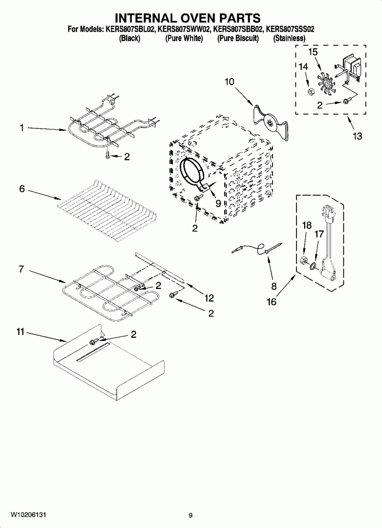 INTERNAL OVEN PARTS Diagram and Parts List for KERS807SBB02  KitchenAid Range