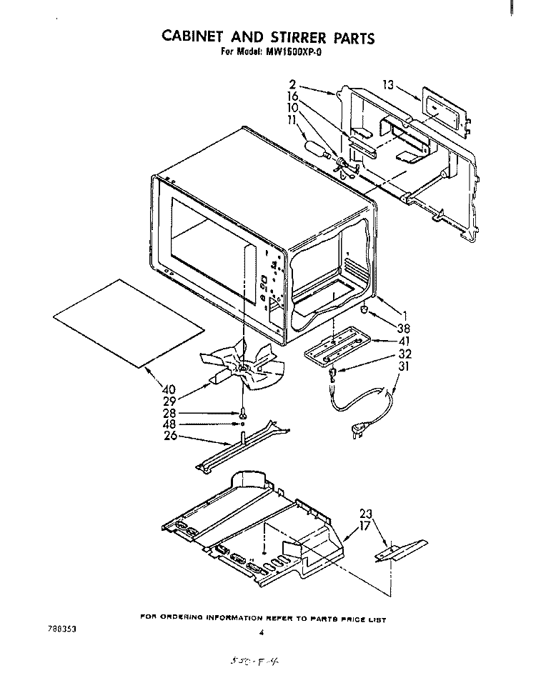CABINET AND STIRRER Diagram and Parts List for MW1500XP0  Whirlpool Microwave