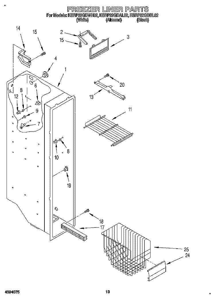 FREEZER LINER Diagram and Parts List for KSRP22QDAL02  KitchenAid Refrigerator