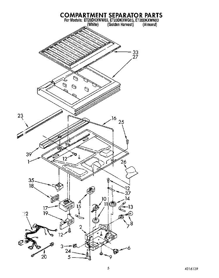 COMPARTMENT SEPARATOR Diagram and Parts List for ET20DKXWW03  Whirlpool Refrigerator