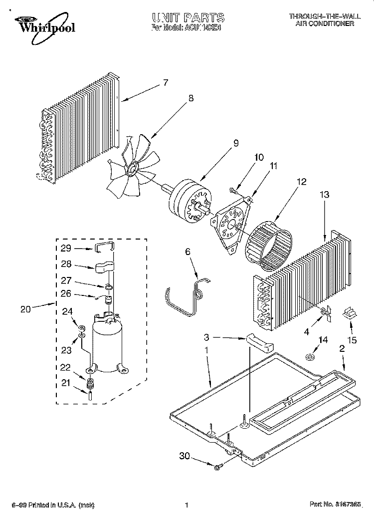 SECTION Diagram and Parts List for ACU114XE4  Whirlpool Air Conditioner