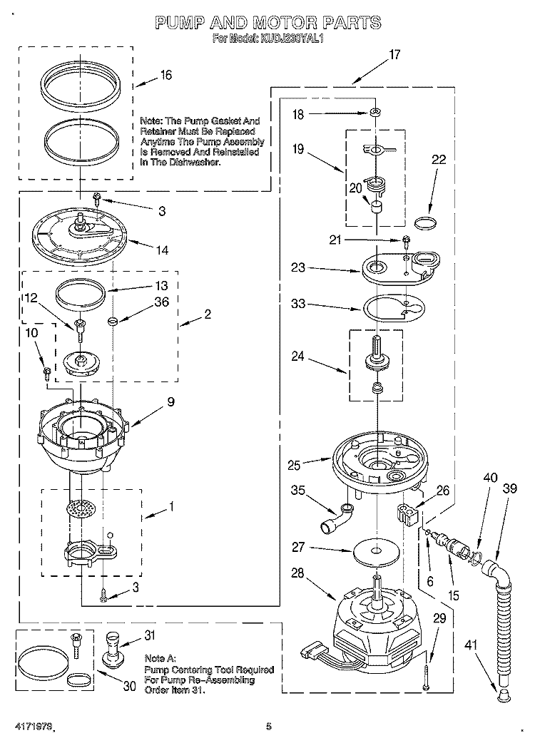PUMP AND MOTOR Diagram and Parts List for KUDJ230YAL1  KitchenAid Dishwasher