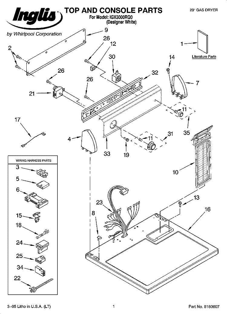 TOP AND CONSOLE PARTS Diagram and Parts List for IGX3000RQ0  Inglis Dryer