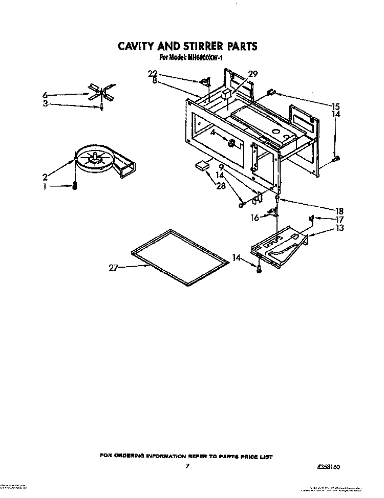 CAVITY AND STIRRER Diagram and Parts List for MH6600XW1  Whirlpool Microwave