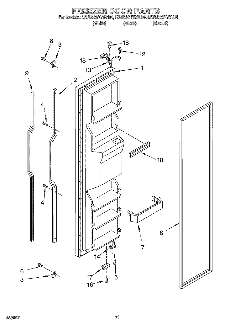 FREEZER DOOR Diagram and Parts List for KSRS25FGBT04  KitchenAid Refrigerator