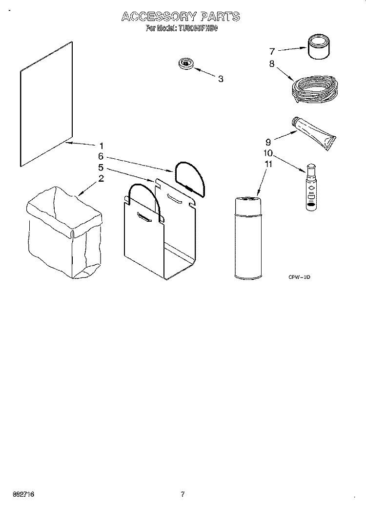 ACCESSORY Diagram and Parts List for TU800SPHB0  Whirlpool Trash Compactor