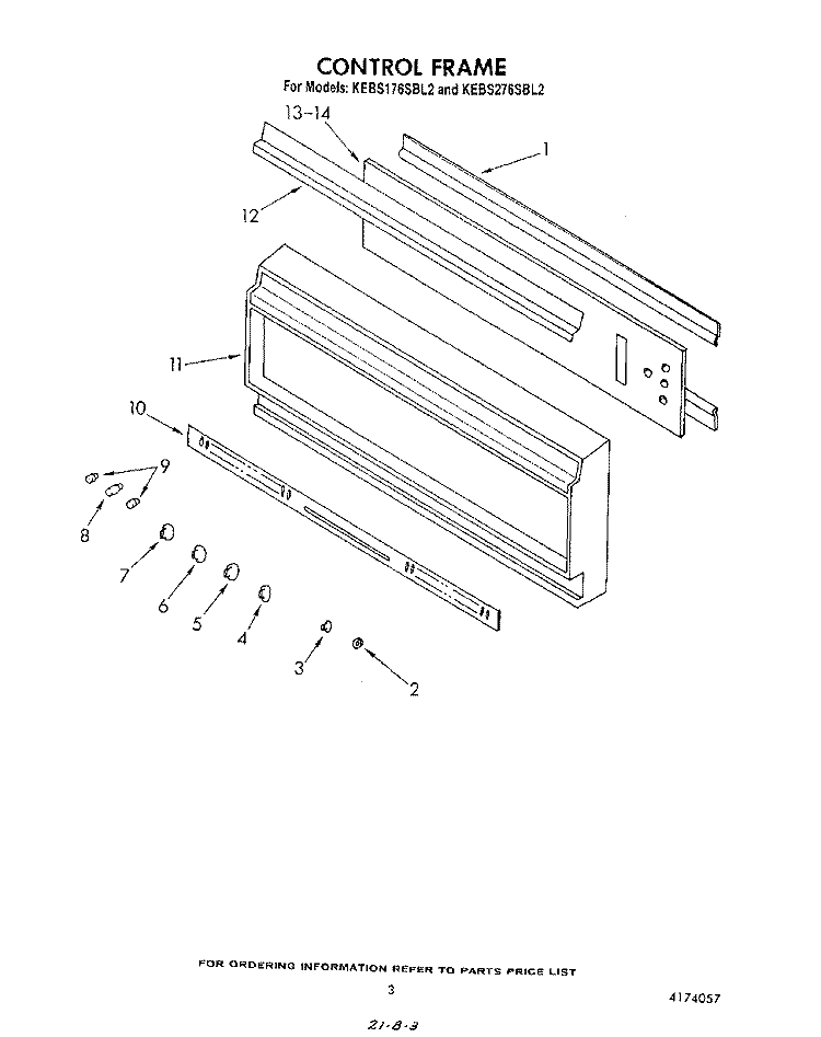CONTROL FRAME Diagram and Parts List for KEBS176SBL2  KitchenAid Wall Oven