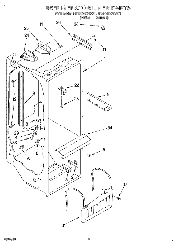 REFRIGERATOR LINER Diagram and Parts List for 4KSRS22QDW01  KitchenAid Refrigerator