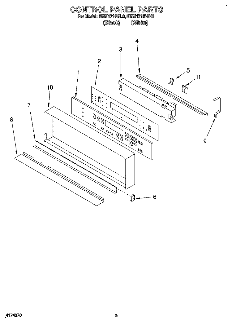 CONTROL PANEL, LITERATURE Diagram and Parts List for KEBI171BWH0  KitchenAid Wall Oven