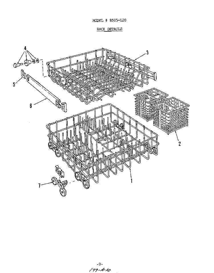 RACK Diagram and Parts List for 8505L20  Roper Dishwasher
