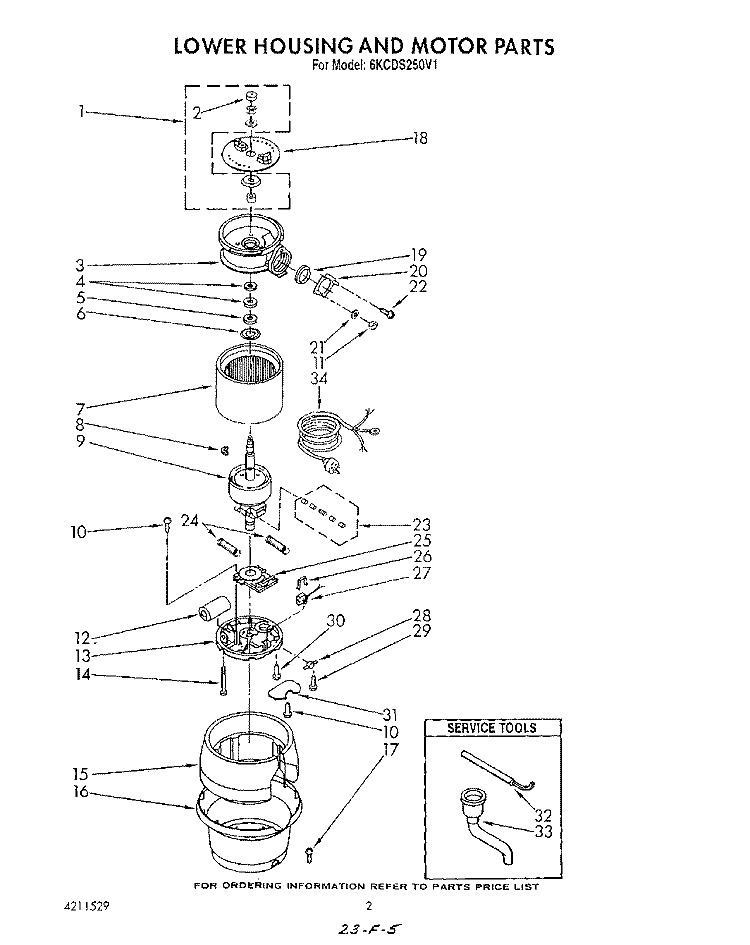 SECTION Diagram and Parts List for 6KCDS250V1  KitchenAid Food Waste Disposer