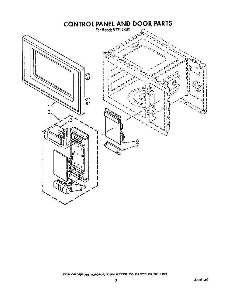 CONTROL PANEL AND DOOR Diagram and Parts List for MFE14XW1  Roper Microwave