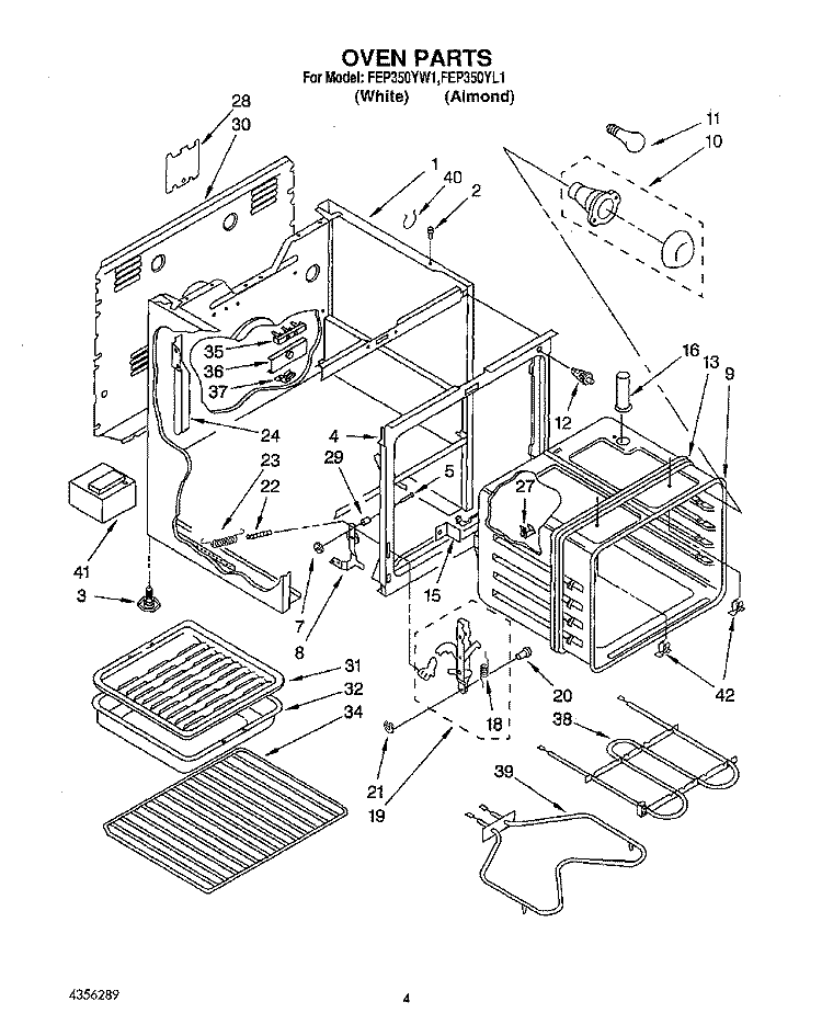 OVEN Diagram and Parts List for FEP350YW1  Roper Range