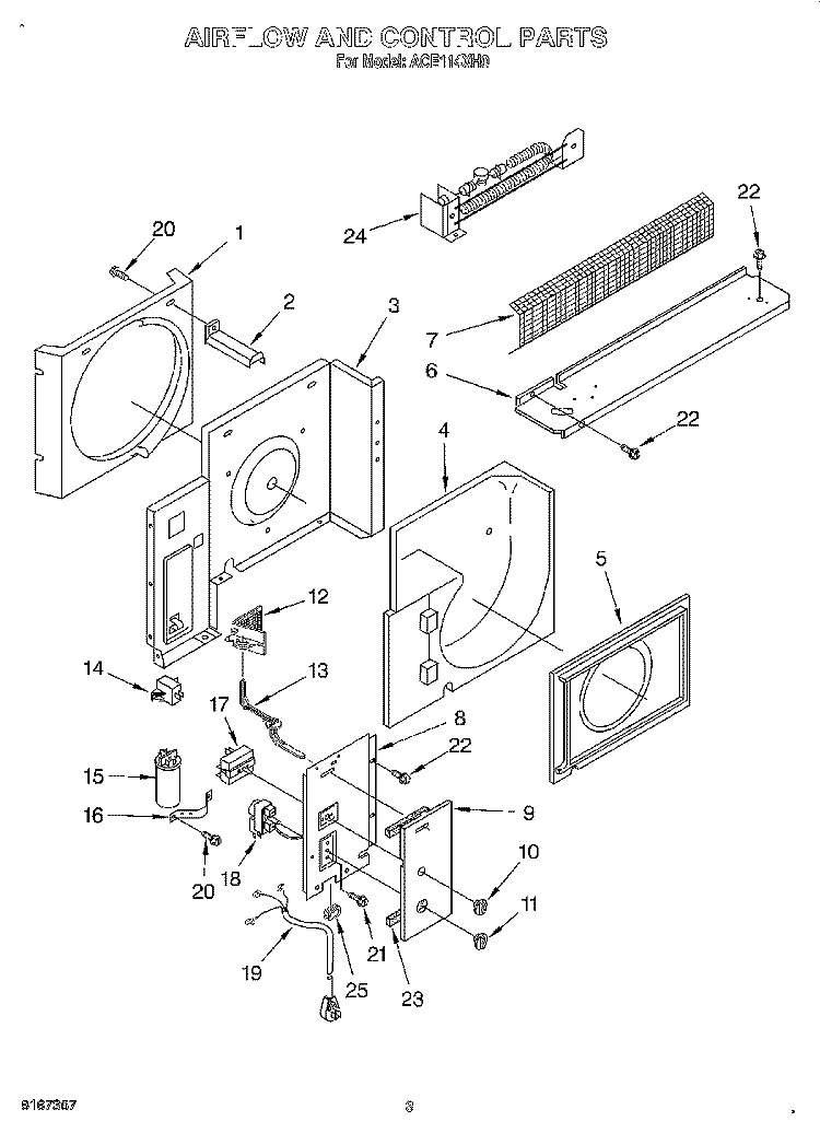 AIRFLOW AND CONTROL PARTS Diagram and Parts List for ACE114XH0  Whirlpool Air Conditioner