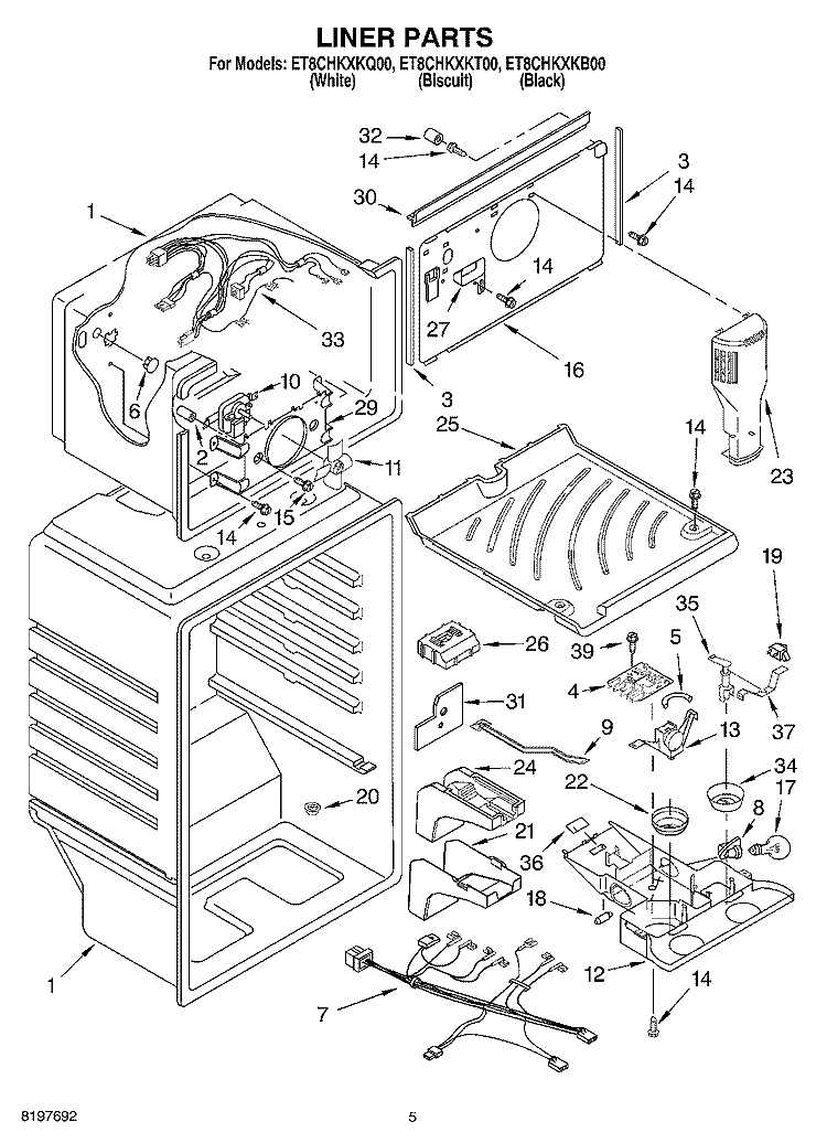 LINER Diagram and Parts List for ET8CHKXKQ00  Whirlpool Refrigerator