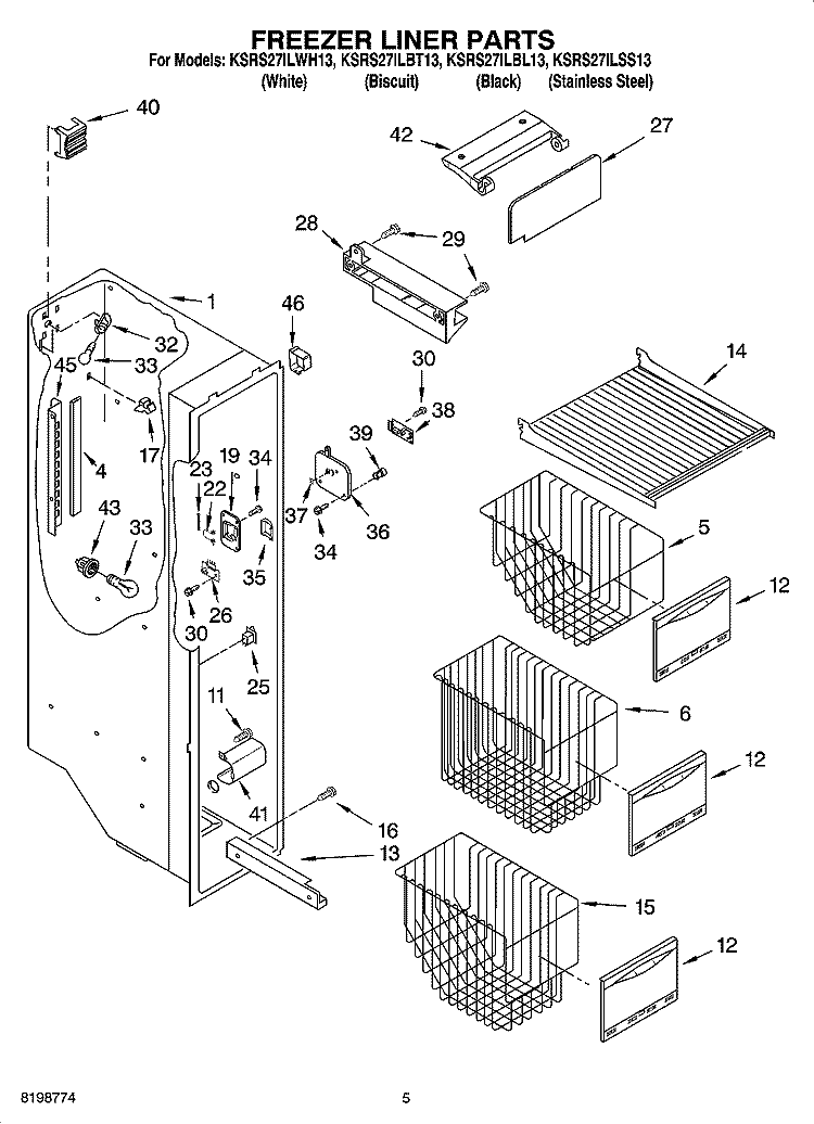 FREEZER LINER PARTS Diagram and Parts List for KSRS27ILSS13  KitchenAid Refrigerator