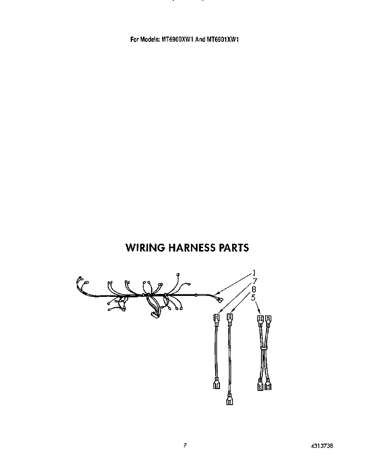 WIRING HARNESS Diagram and Parts List for MT6900XW1  Whirlpool Microwave