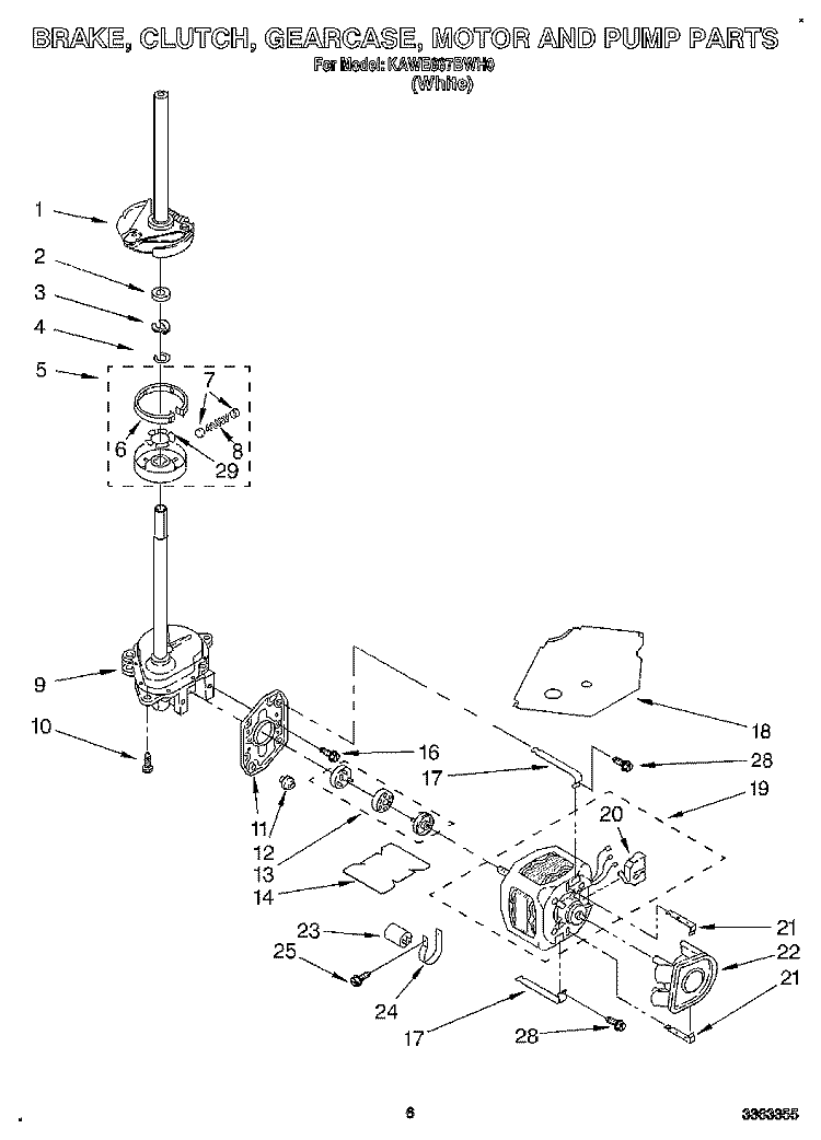 BRAKE, CLUTCH, GEARCASE, MOTOR AND PUMP Diagram and Parts List for KAWE667BWH0  KitchenAid Washer