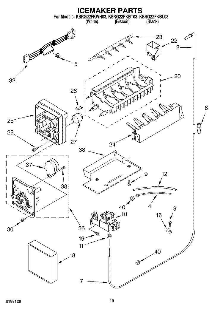 ICE MAKER Diagram and Parts List for KSRG22FKBT03  KitchenAid Refrigerator
