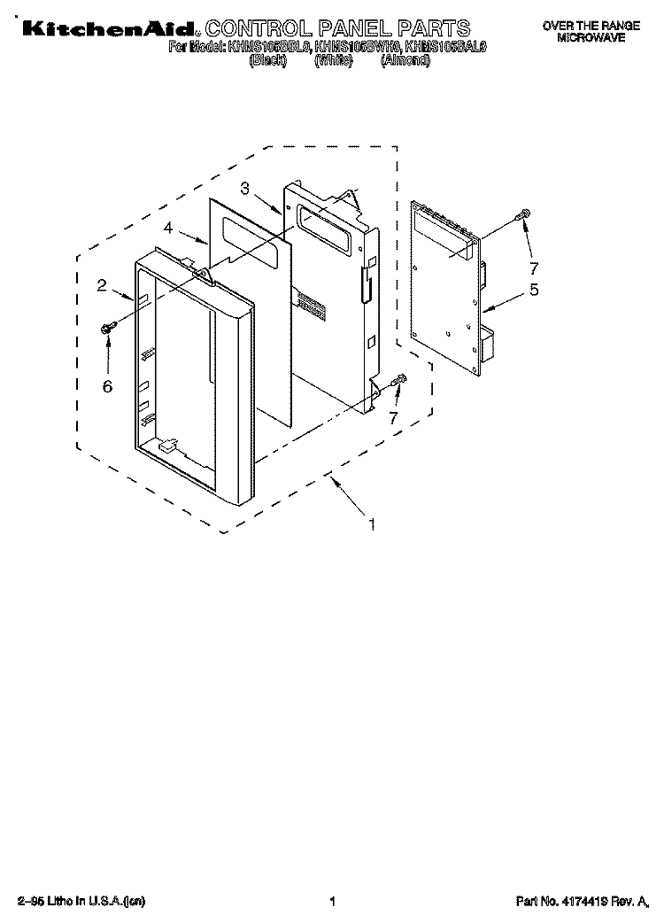 CONTROL PANEL Diagram and Parts List for KHMS105BBL0  KitchenAid Microwave