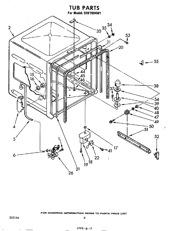 TUB , LIT/OPTIONAL Diagram and Parts List for SHF7804W1  Whirlpool Dishwasher