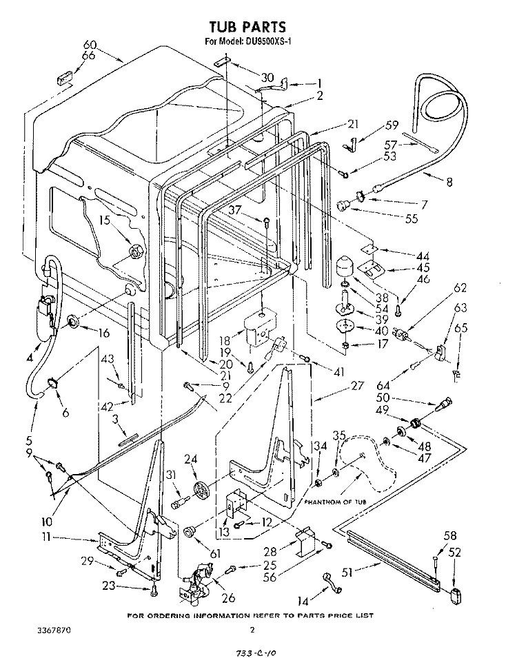 TUB , LITERATURE AND OPTIONAL Diagram and Parts List for DU9500XS1  Whirlpool Dishwasher