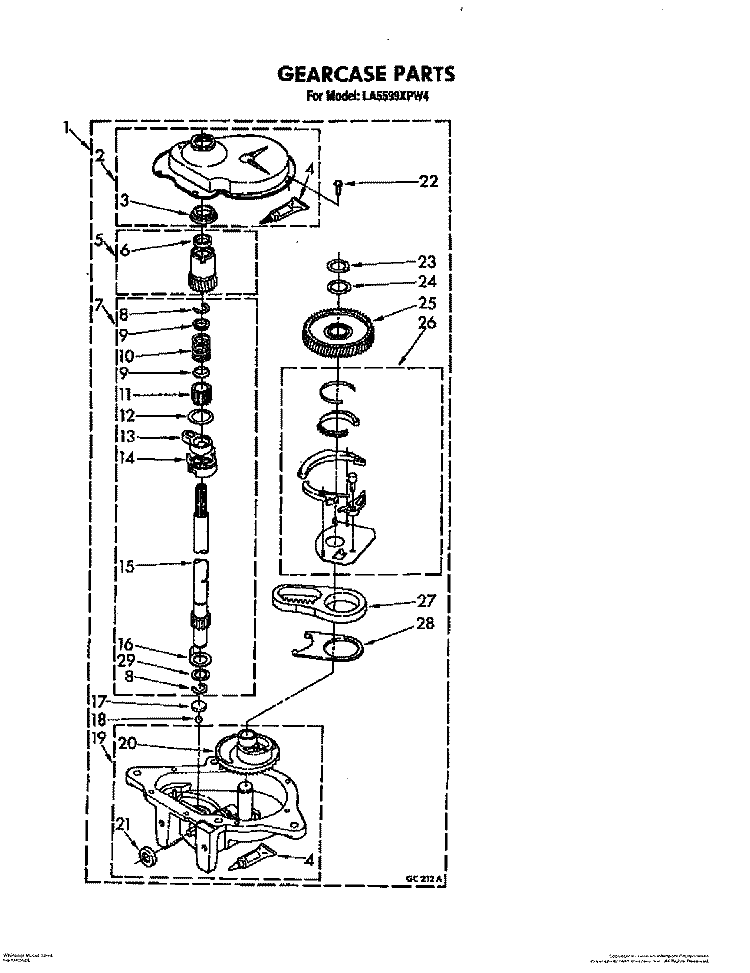 GEARCASE Diagram and Parts List for LA5599XPW4  Whirlpool Washer