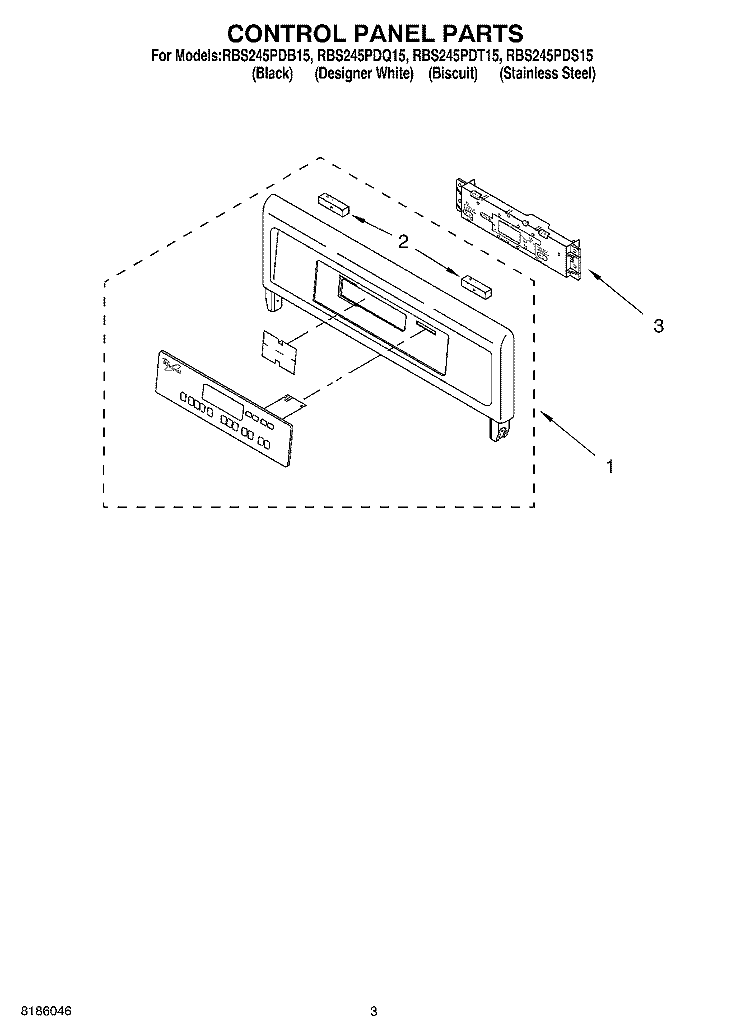 CONTROL PANEL PARTS Diagram and Parts List for RBS245PDT15  Whirlpool Wall Oven