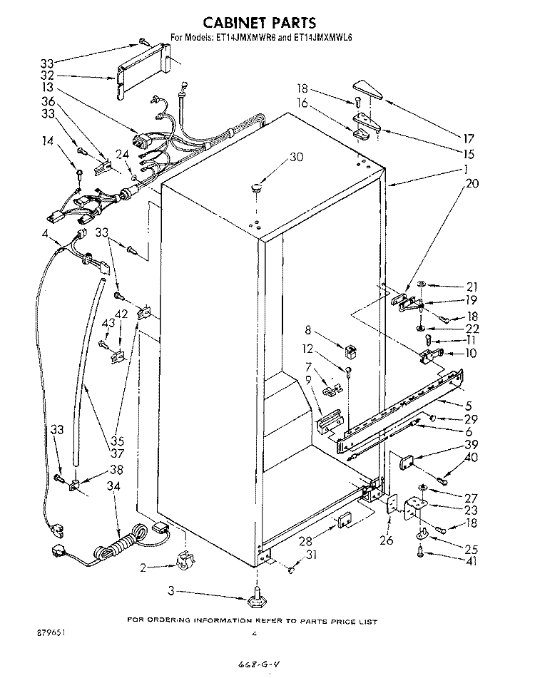 CABINET Diagram and Parts List for ET14JMXMWR6  Whirlpool Refrigerator
