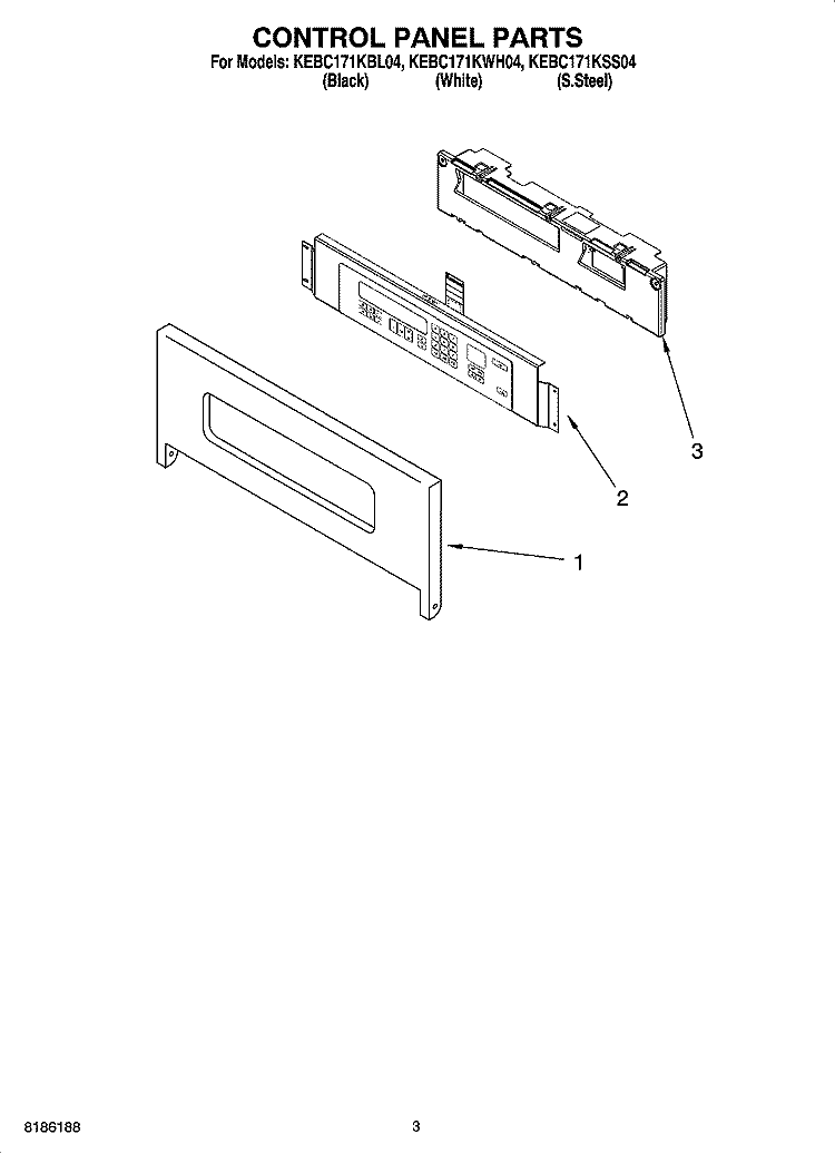 CONTROL PANEL PARTS Diagram and Parts List for KEBC171KSS04  KitchenAid Wall Oven