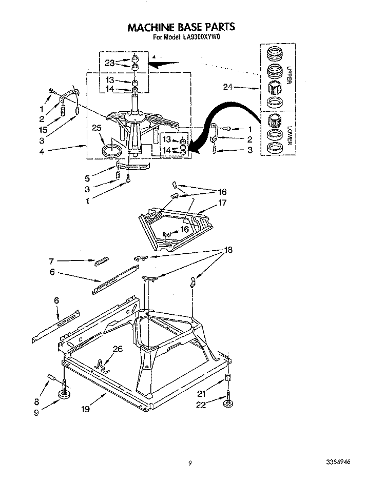 MACHINE BASE Diagram and Parts List for LA9300XYN0  Whirlpool Washer
