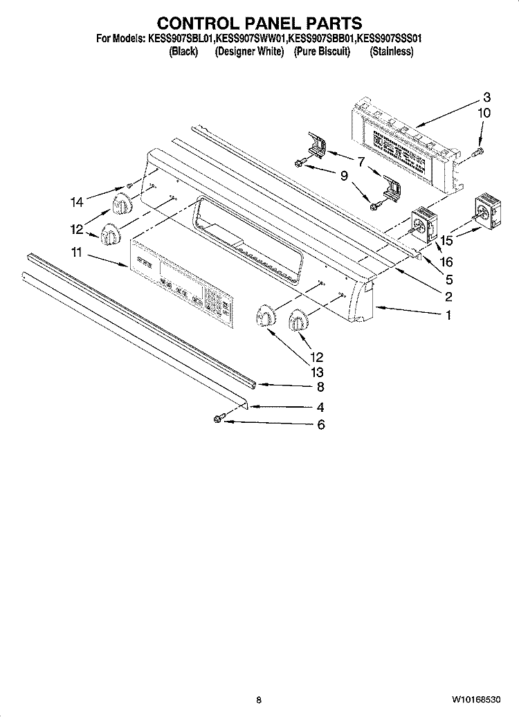 CONTROL PANEL PARTS Diagram and Parts List for KESS907SBB01  KitchenAid Range
