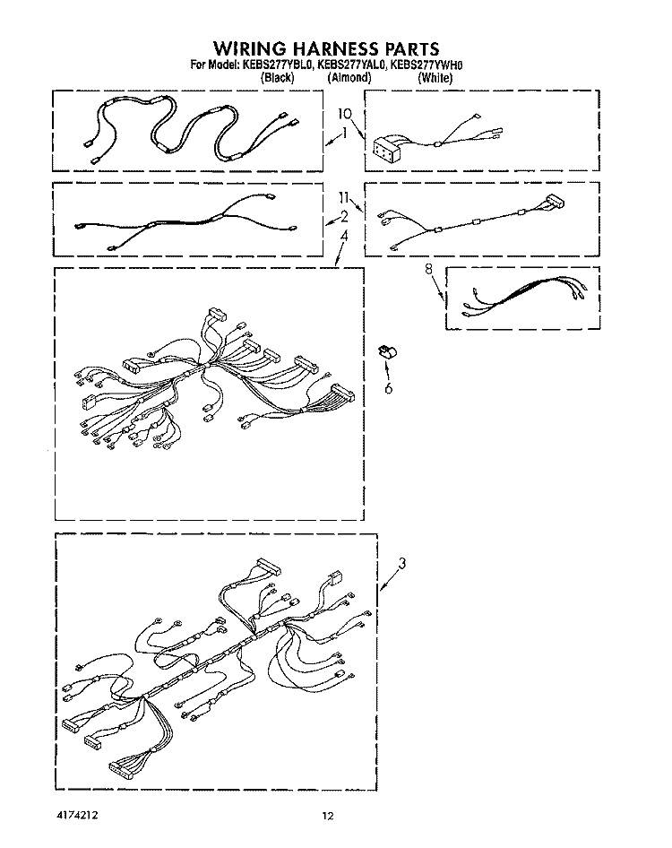WIRING HARNESS Diagram and Parts List for KEBS277YBL0  KitchenAid Wall Oven