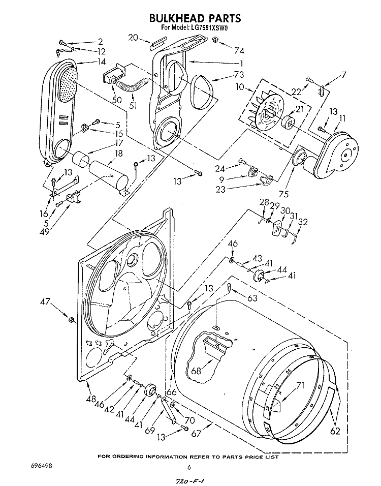 BULKHEAD Diagram and Parts List for LG7681XSW0  Whirlpool Dryer