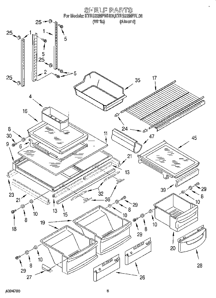 SHELF Diagram and Parts List for KTRS22MFAL00  KitchenAid Refrigerator