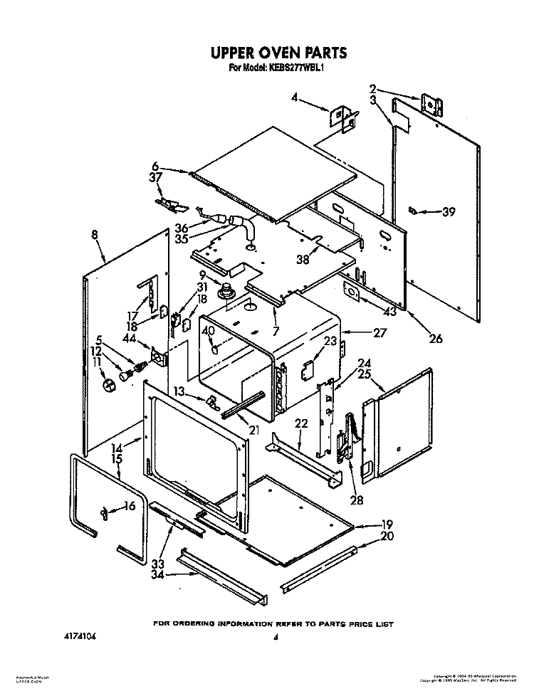 UPPER OVEN Diagram and Parts List for KEBS277WAL1  KitchenAid Wall Oven