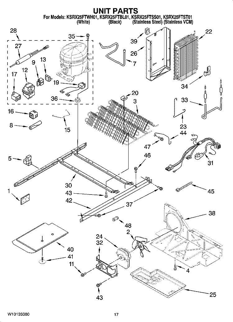 UNIT PARTS Diagram and Parts List for KSRX25FTSS01  KitchenAid Refrigerator
