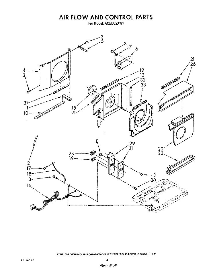 AIR FLOW AND CONTROL Diagram and Parts List for ACM052XW1  Whirlpool Air Conditioner