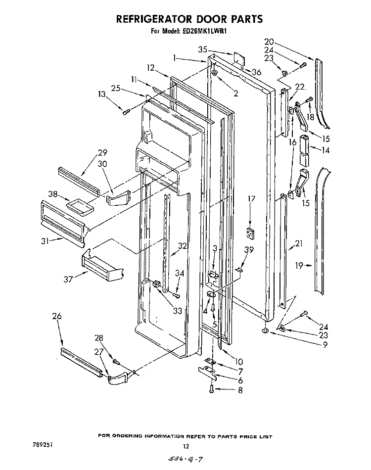 REFRIGERATOR DOOR Diagram and Parts List for ED26MK1LWR1  Whirlpool Refrigerator