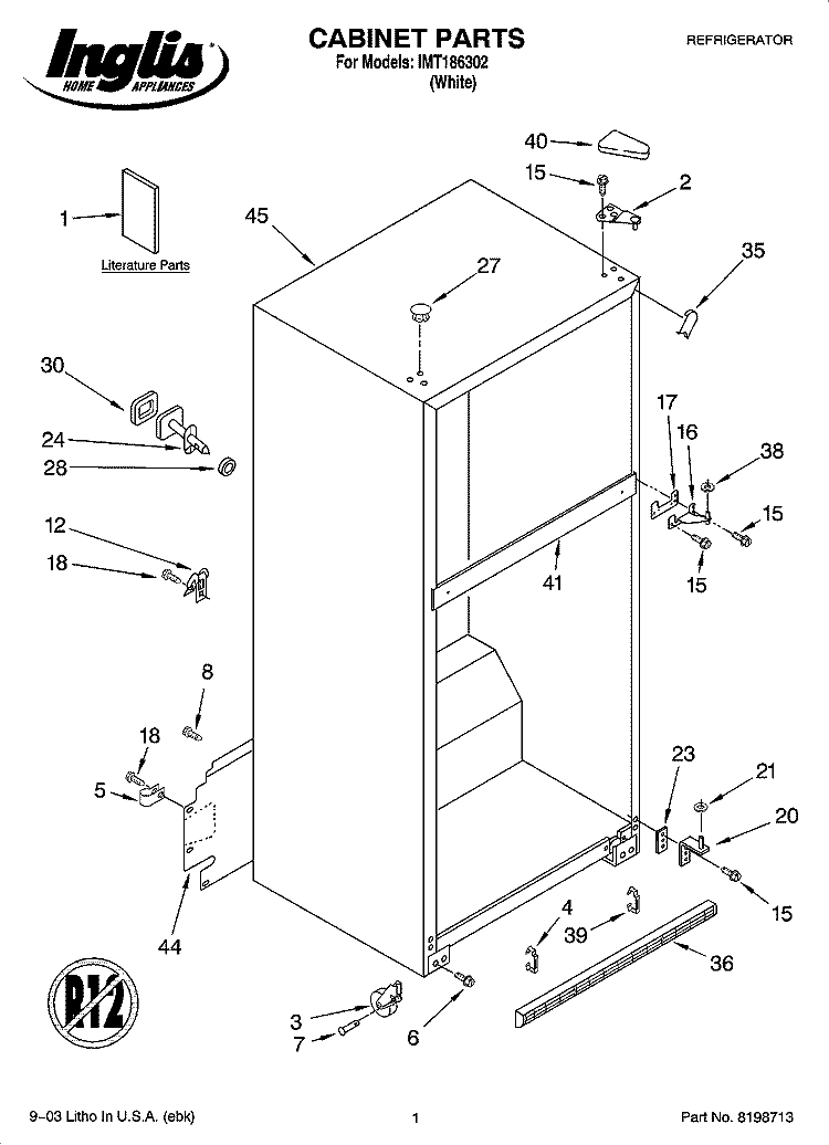 CABINET PARTS Diagram and Parts List for IMT186302  Inglis Refrigerator