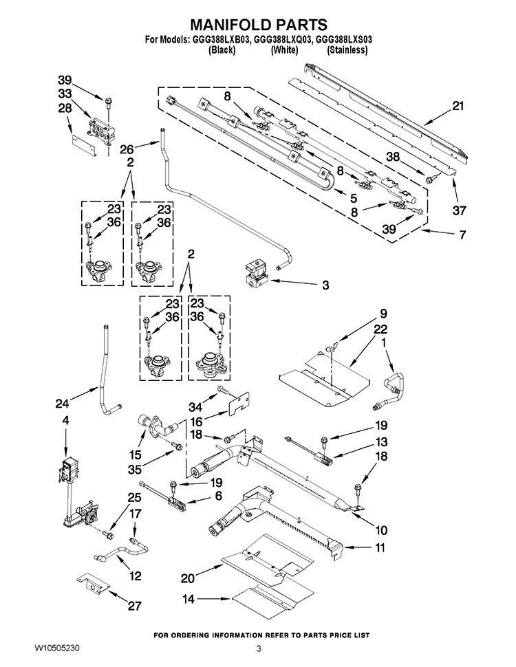 MANIFOLD PARTS Diagram and Parts List for GGG388LXS03  Whirlpool Range