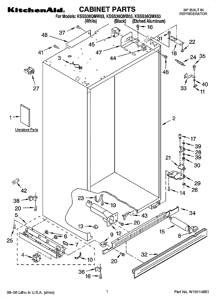 CABINET PARTS Diagram and Parts List for KSSS36QMB03  KitchenAid Refrigerator