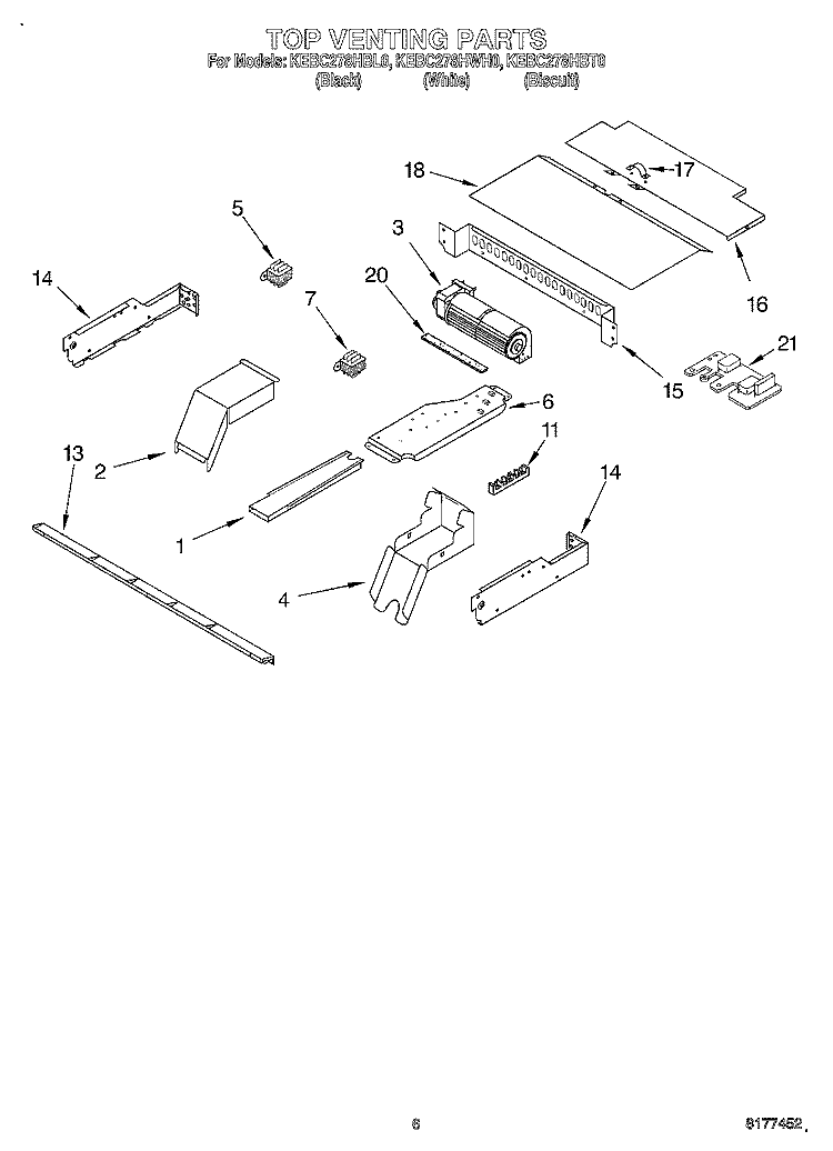TOP VENTING, OPTIONAL Diagram and Parts List for KEBC278HBL0  KitchenAid Wall Oven