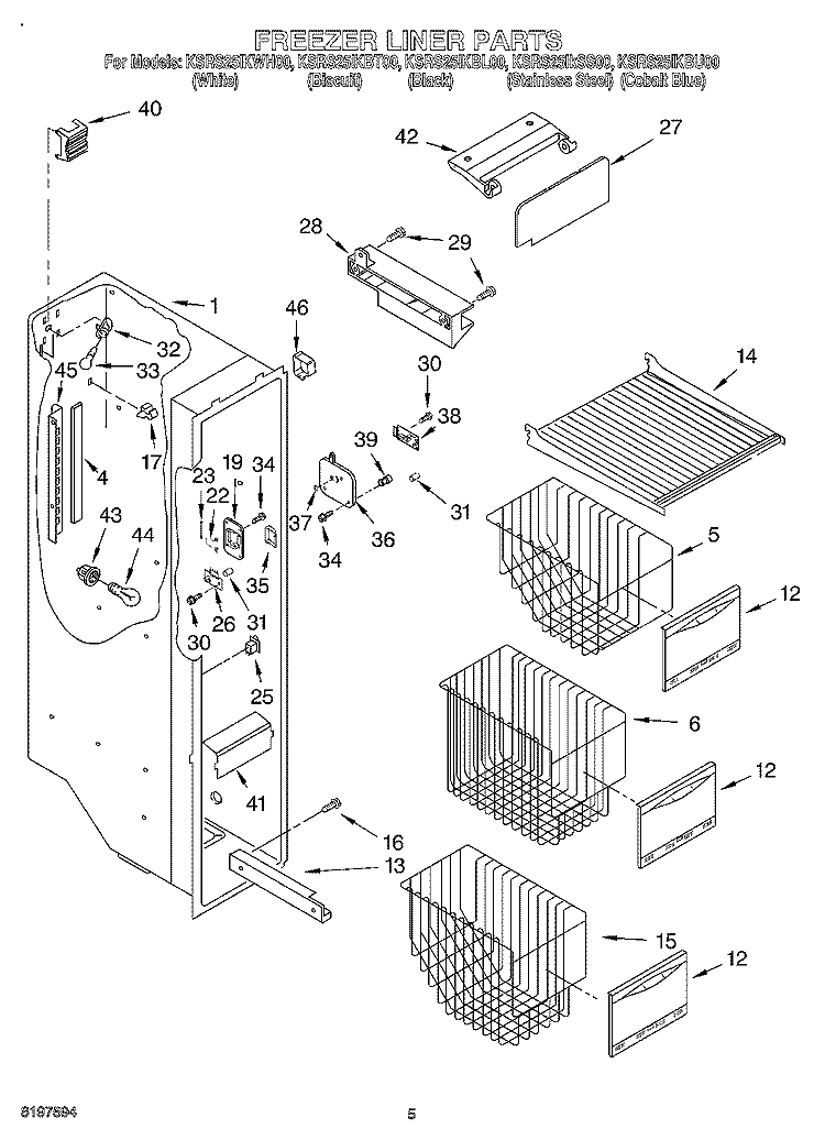 FREEZER LINER Diagram and Parts List for KSRS25IKBL00  KitchenAid Refrigerator