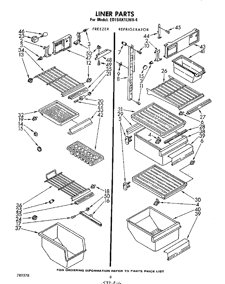 LINER Diagram and Parts List for ED19AK1LWR4  Whirlpool Refrigerator