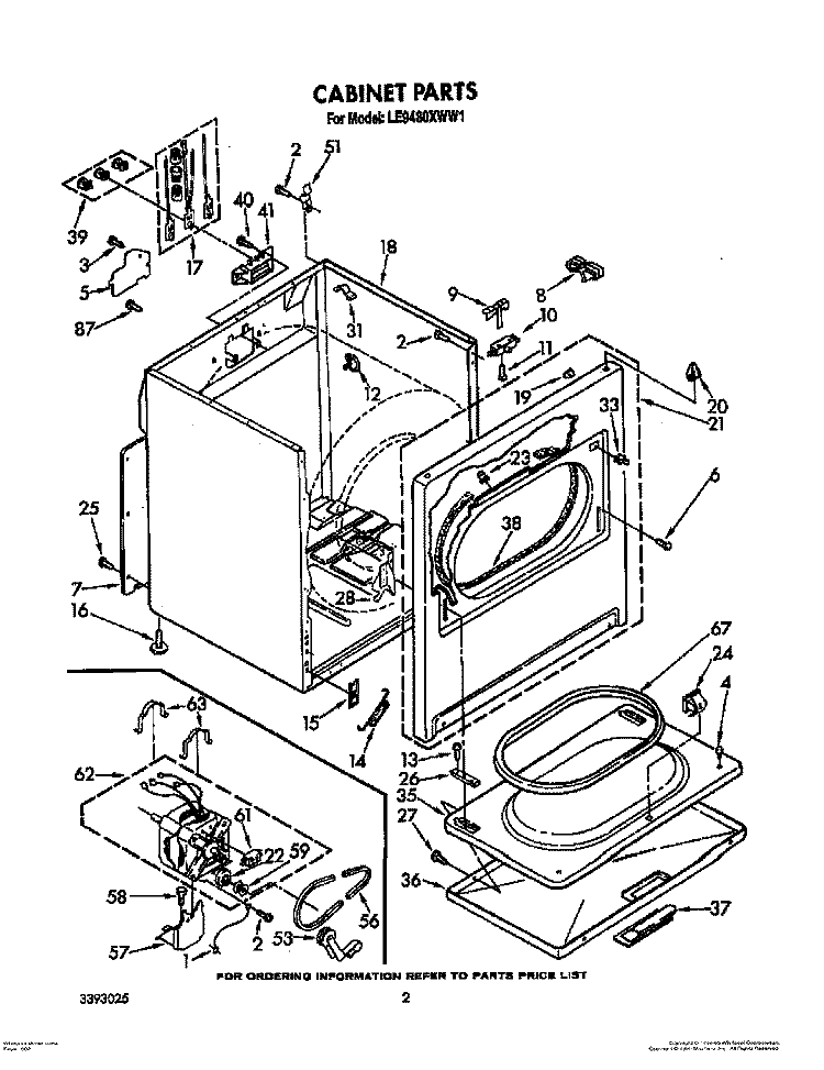 CABINET PARTS Diagram and Parts List for LE9480XWW1  Whirlpool Dryer