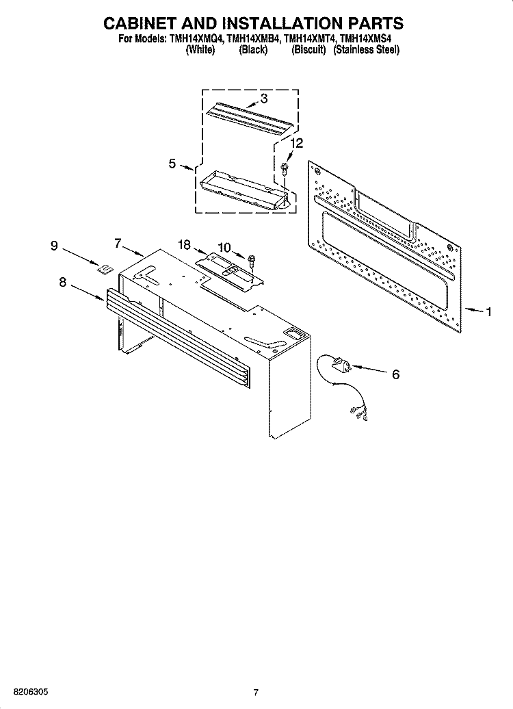 CABINET AND INSTALLATION PARTS Diagram and Parts List for TMH14XMB4  Estate Microwave