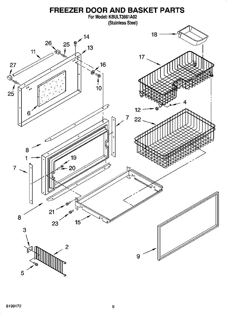 FREEZER DOOR AND BASKET PARTS Diagram and Parts List for KBULT3661A02  KitchenAid Refrigerator
