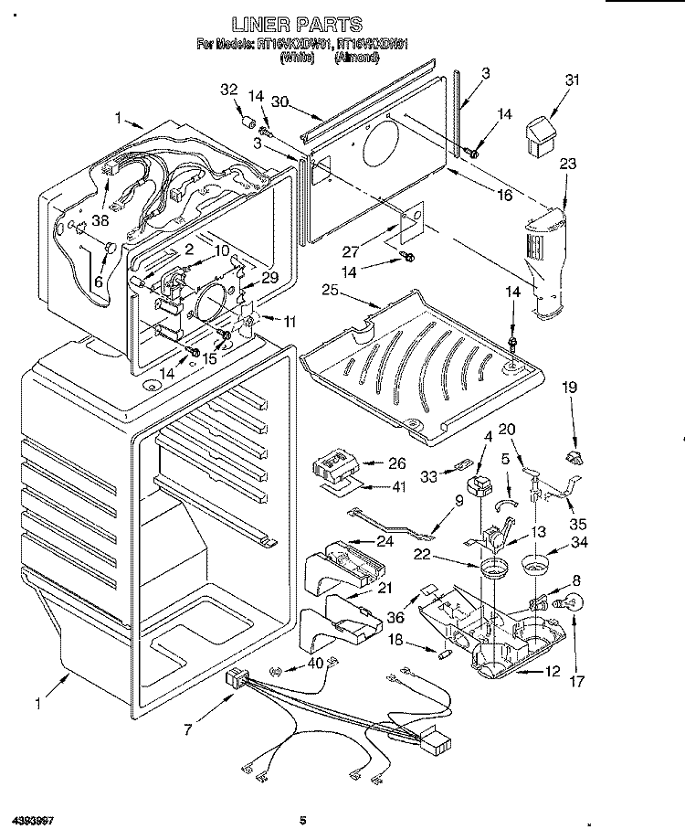 LINER Diagram and Parts List for RT16VKXDN01  Roper Refrigerator